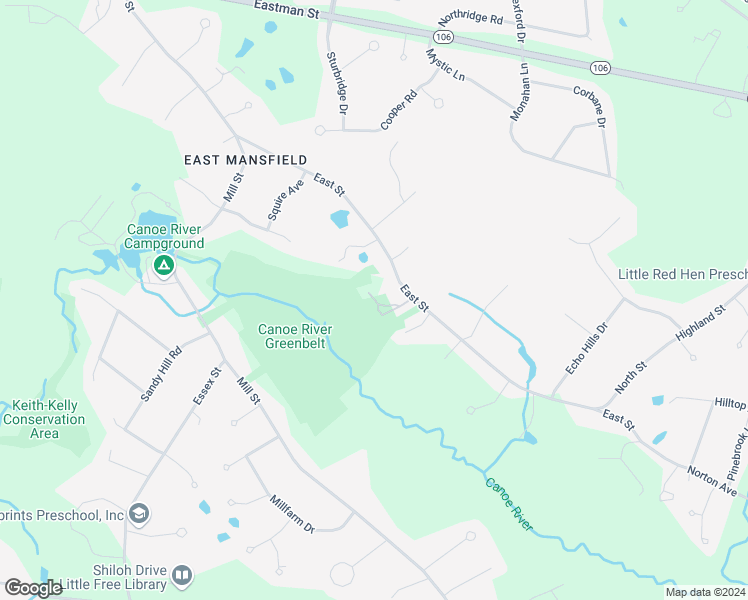 map of restaurants, bars, coffee shops, grocery stores, and more near 1167 East Street in Mansfield