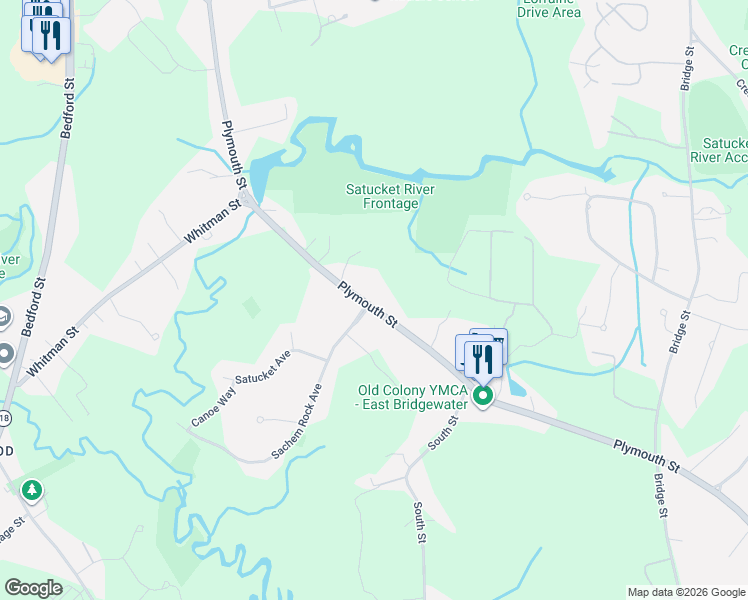 map of restaurants, bars, coffee shops, grocery stores, and more near 480 Plymouth Street in East Bridgewater