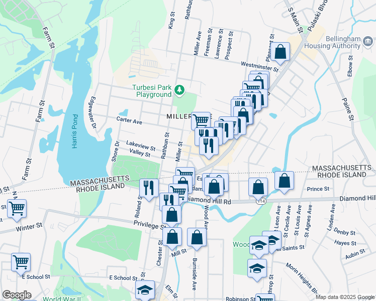 map of restaurants, bars, coffee shops, grocery stores, and more near 8 Lloyd Street in Blackstone