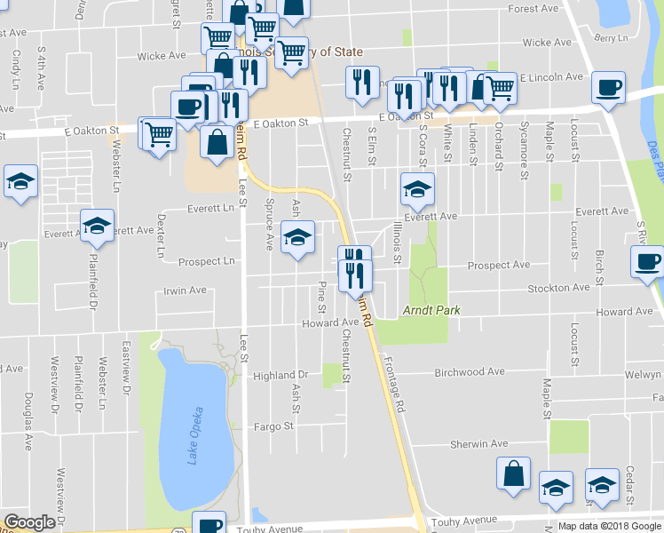 map of restaurants, bars, coffee shops, grocery stores, and more near 1856 Mannheim Road in Des Plaines