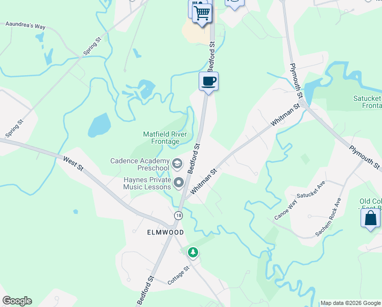 map of restaurants, bars, coffee shops, grocery stores, and more near 541 Bedford Street in East Bridgewater