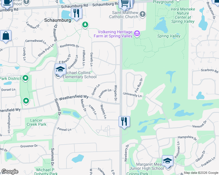map of restaurants, bars, coffee shops, grocery stores, and more near 716 Groen Lane in Schaumburg