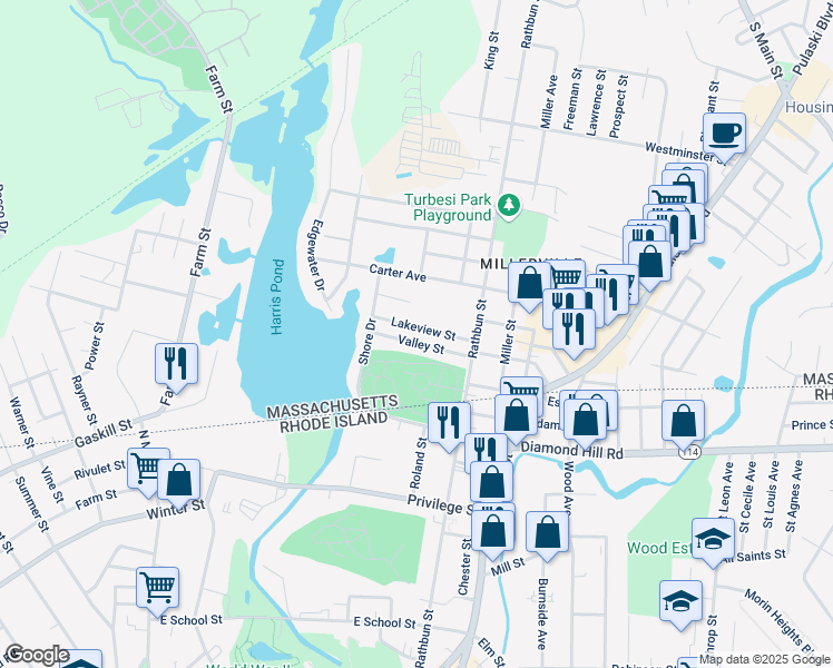 map of restaurants, bars, coffee shops, grocery stores, and more near 8 Lloyd Street in Blackstone