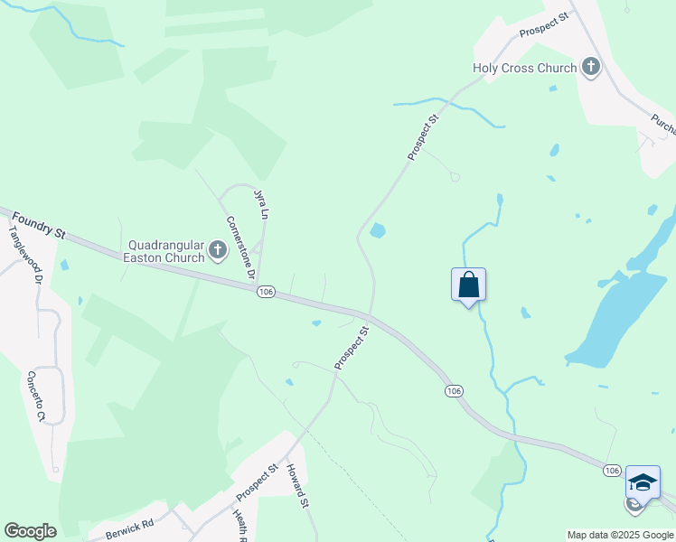 map of restaurants, bars, coffee shops, grocery stores, and more near 343 Foundry Street in Easton