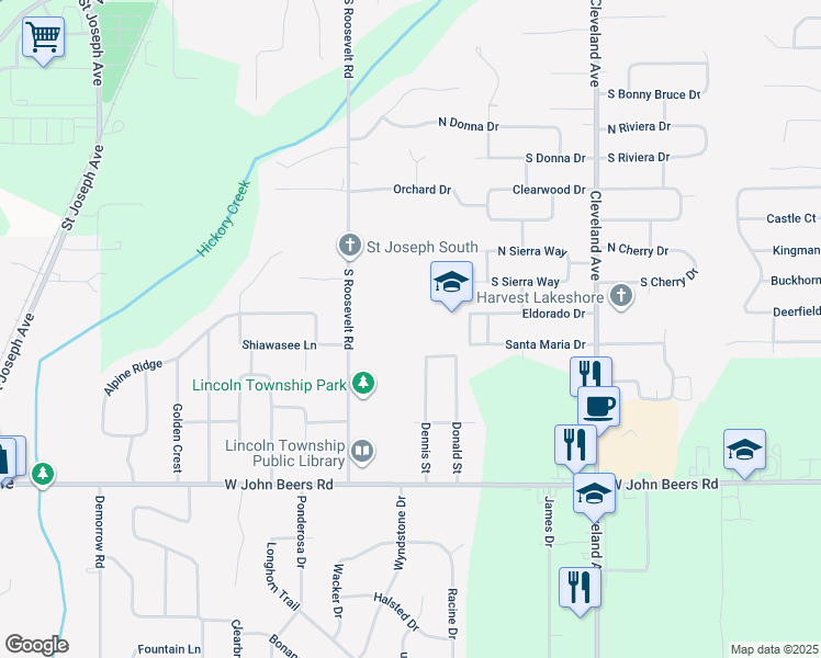 map of restaurants, bars, coffee shops, grocery stores, and more near 2000 Eldorado Drive in Stevensville