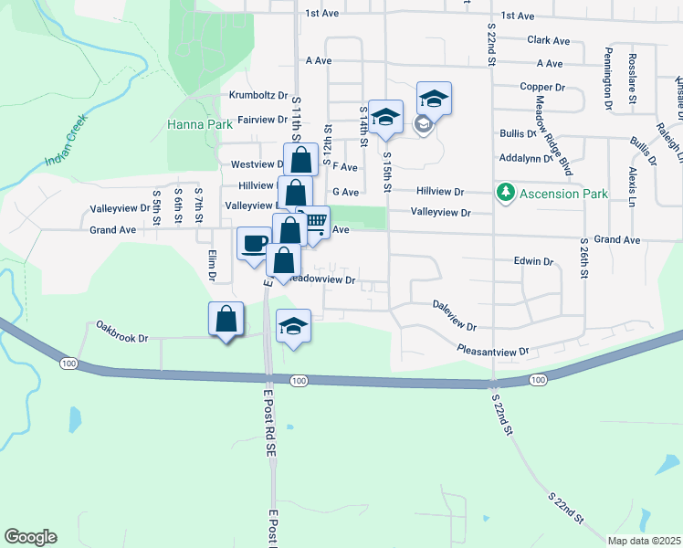 map of restaurants, bars, coffee shops, grocery stores, and more near 1483 Grand Avenue in Marion