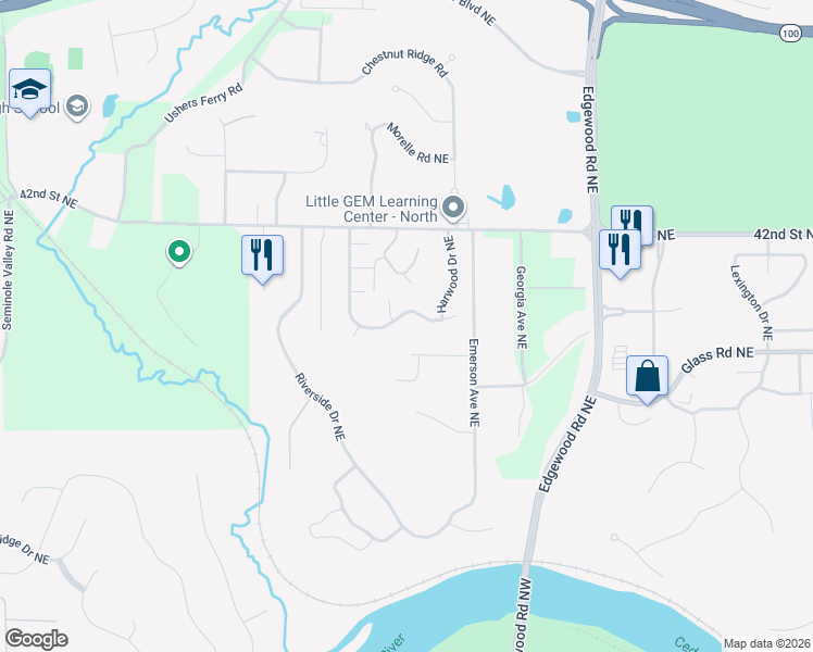map of restaurants, bars, coffee shops, grocery stores, and more near 5002 North Willowbend Road Northeast in Cedar Rapids