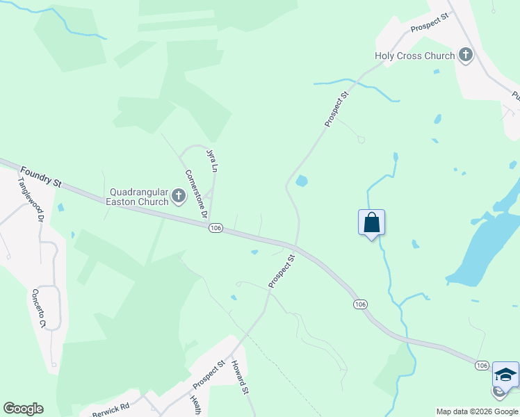 map of restaurants, bars, coffee shops, grocery stores, and more near 345 Foundry Street in Easton