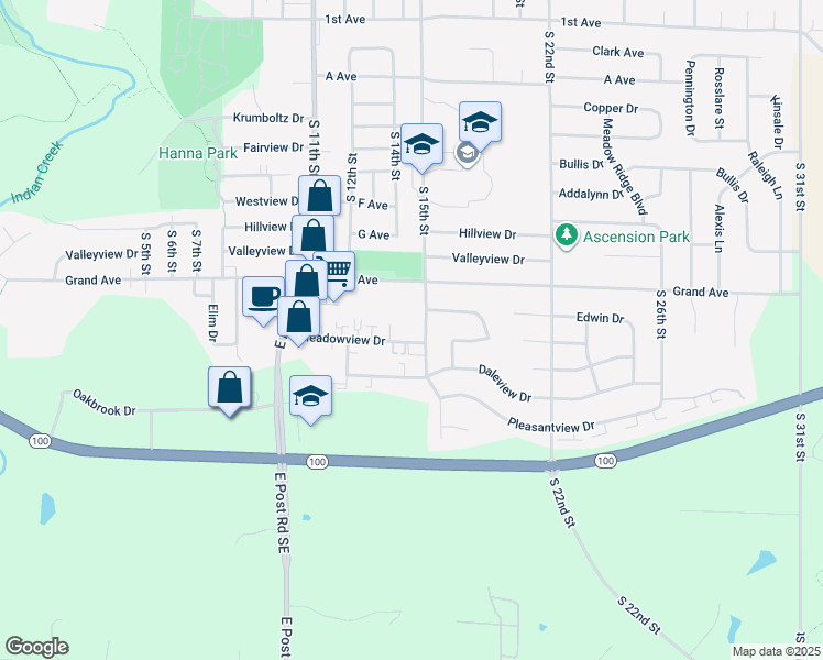 map of restaurants, bars, coffee shops, grocery stores, and more near 1485 Grand Avenue in Marion