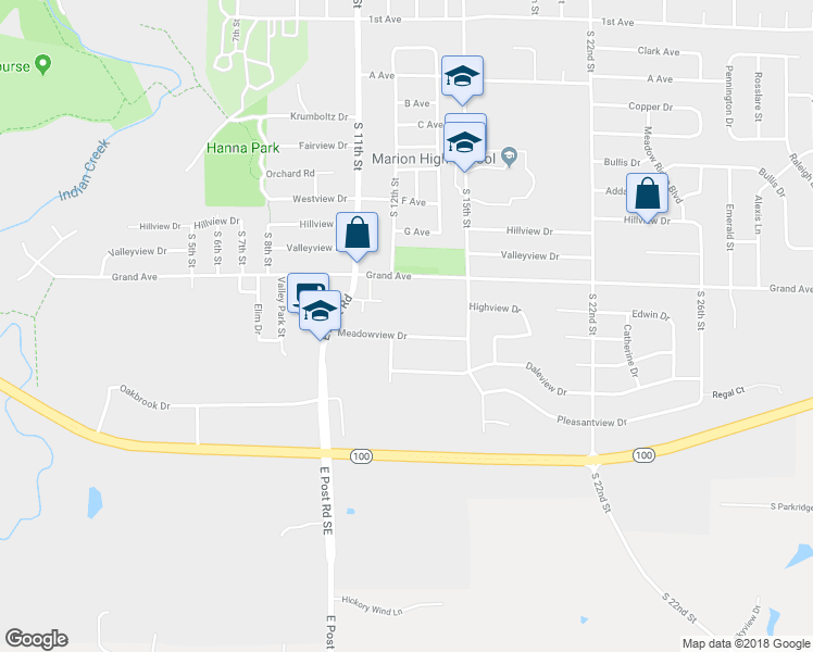 map of restaurants, bars, coffee shops, grocery stores, and more near 1483 Grand Avenue in Marion
