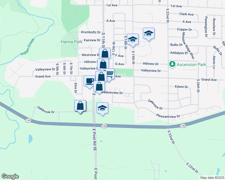 map of restaurants, bars, coffee shops, grocery stores, and more near 1175 Grand Avenue in Marion