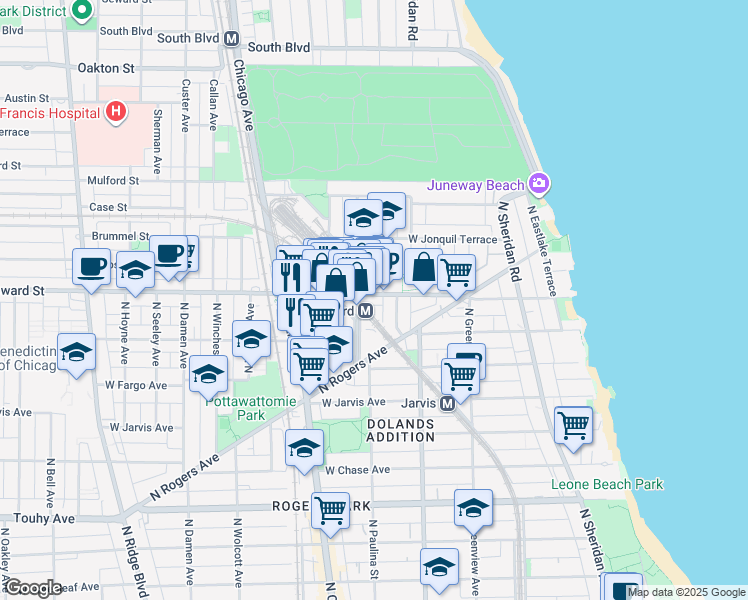map of restaurants, bars, coffee shops, grocery stores, and more near in Cook County