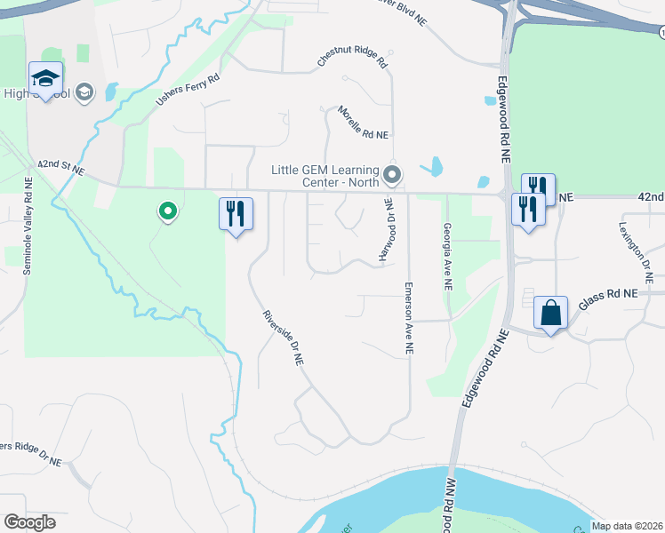 map of restaurants, bars, coffee shops, grocery stores, and more near 3818 North Willowbend Road Northeast in Cedar Rapids