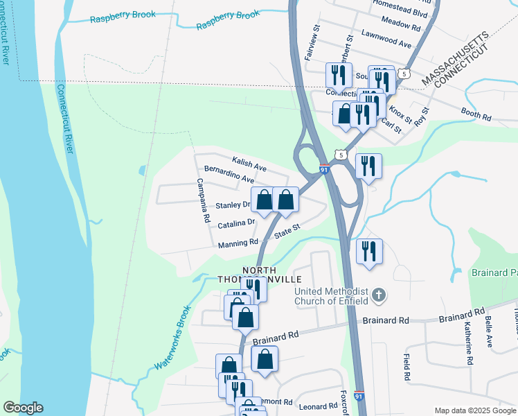 map of restaurants, bars, coffee shops, grocery stores, and more near 1 Stanley Drive in Enfield