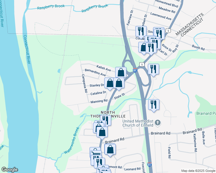 map of restaurants, bars, coffee shops, grocery stores, and more near 1 Stanley Drive in Enfield