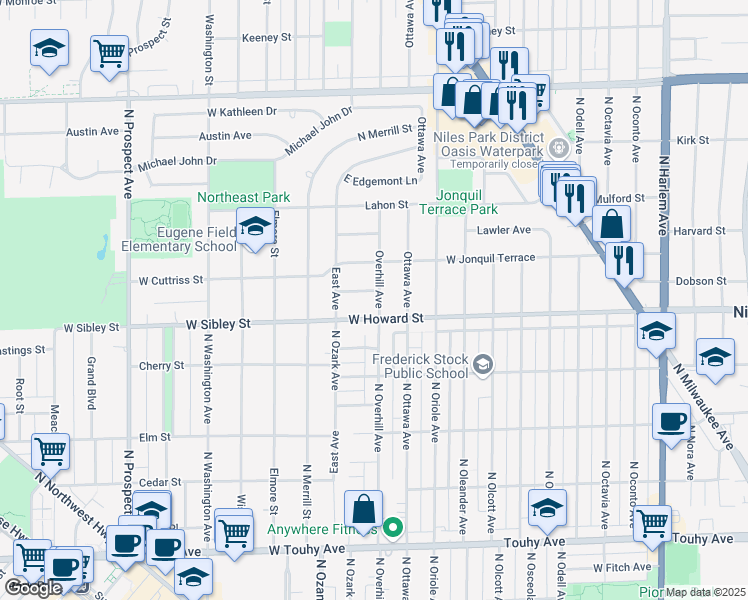 map of restaurants, bars, coffee shops, grocery stores, and more near 131 Joyce Place in Park Ridge