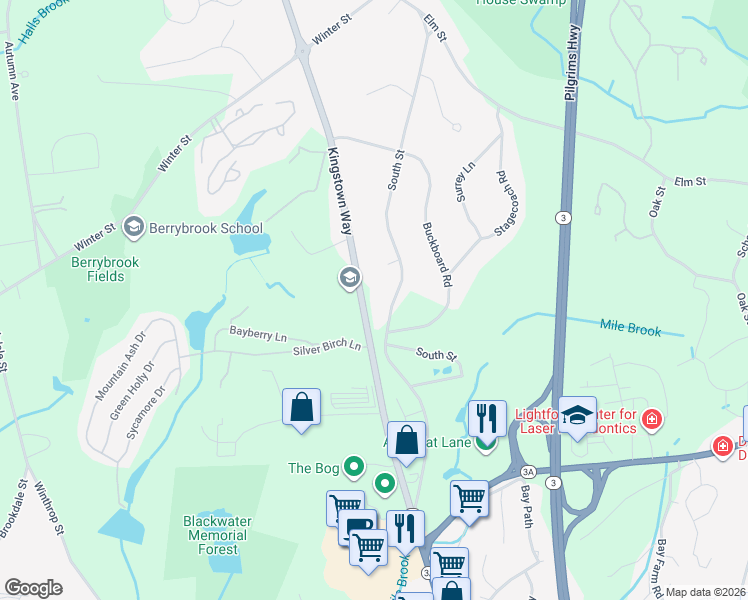 map of restaurants, bars, coffee shops, grocery stores, and more near 25 Kingstown Way in Duxbury