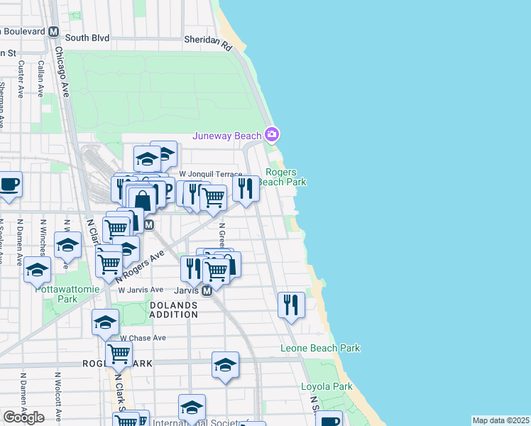 map of restaurants, bars, coffee shops, grocery stores, and more near in Chicago