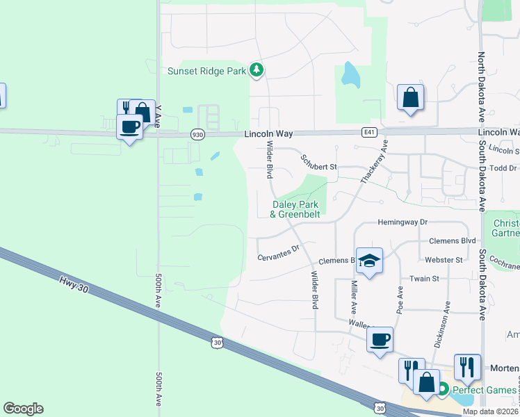 map of restaurants, bars, coffee shops, grocery stores, and more near 5445 Frost Drive in Ames