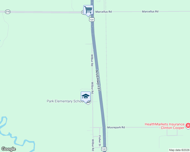 map of restaurants, bars, coffee shops, grocery stores, and more near 53599 Wilbur Road in Three Rivers