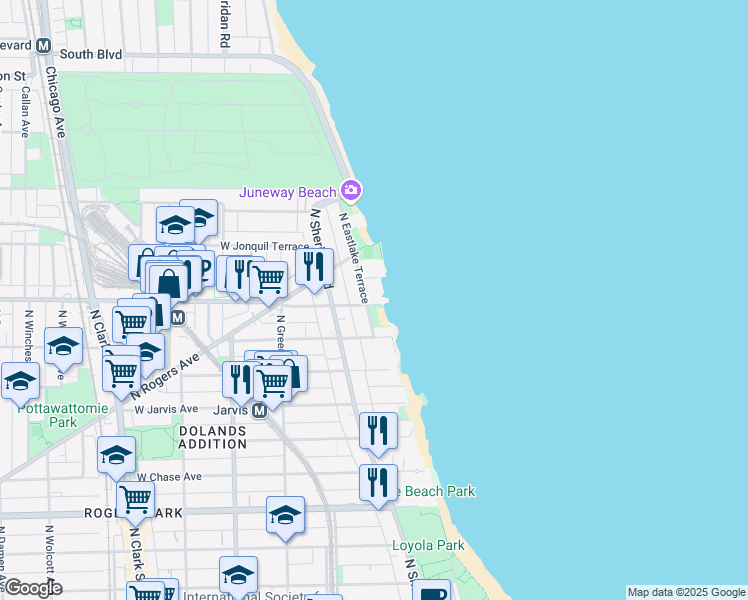 map of restaurants, bars, coffee shops, grocery stores, and more near 1318 West Howard Street in Chicago