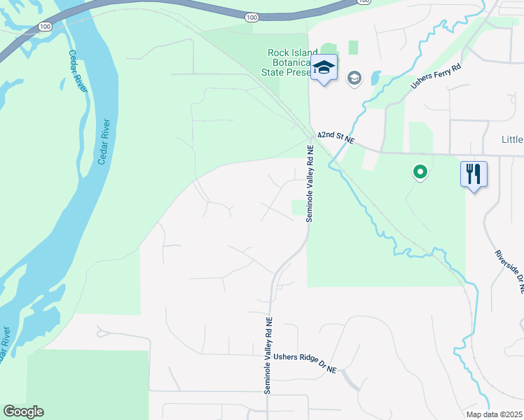 map of restaurants, bars, coffee shops, grocery stores, and more near 6707 Cedar View Court Northeast in Cedar Rapids