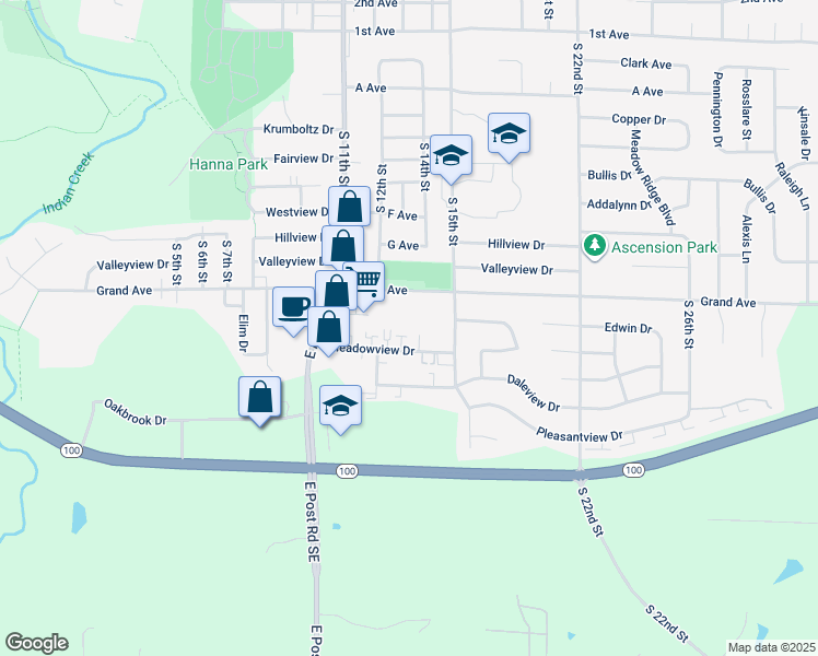 map of restaurants, bars, coffee shops, grocery stores, and more near 1483 Grand Avenue in Marion