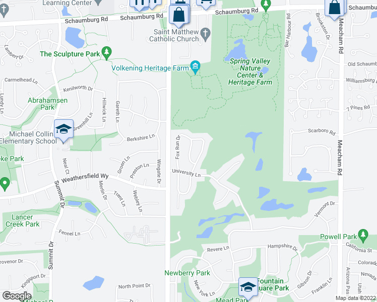 map of restaurants, bars, coffee shops, grocery stores, and more near 120 Red Fox Lane in Elk Grove Village