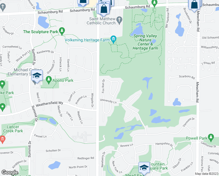 map of restaurants, bars, coffee shops, grocery stores, and more near 120 Red Fox Lane in Elk Grove Village