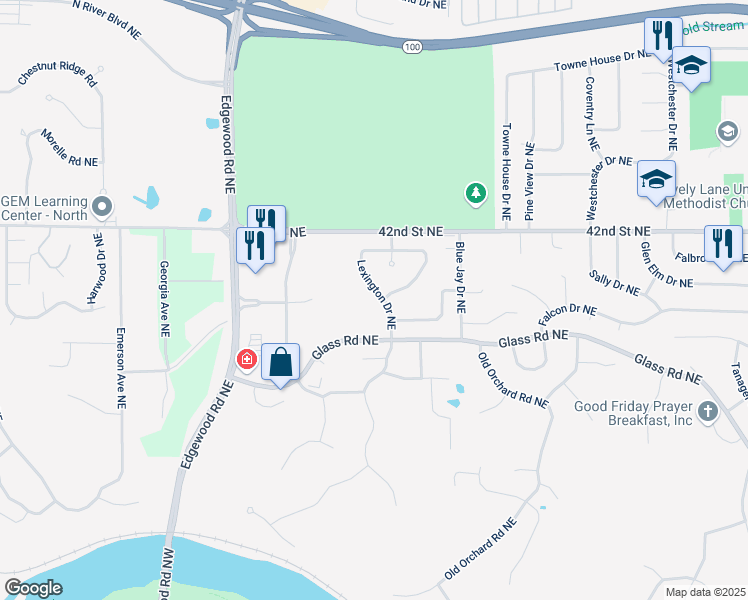 map of restaurants, bars, coffee shops, grocery stores, and more near 3915 Lexington Drive Northeast in Cedar Rapids
