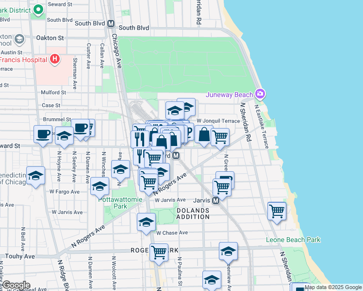 map of restaurants, bars, coffee shops, grocery stores, and more near in Cook County