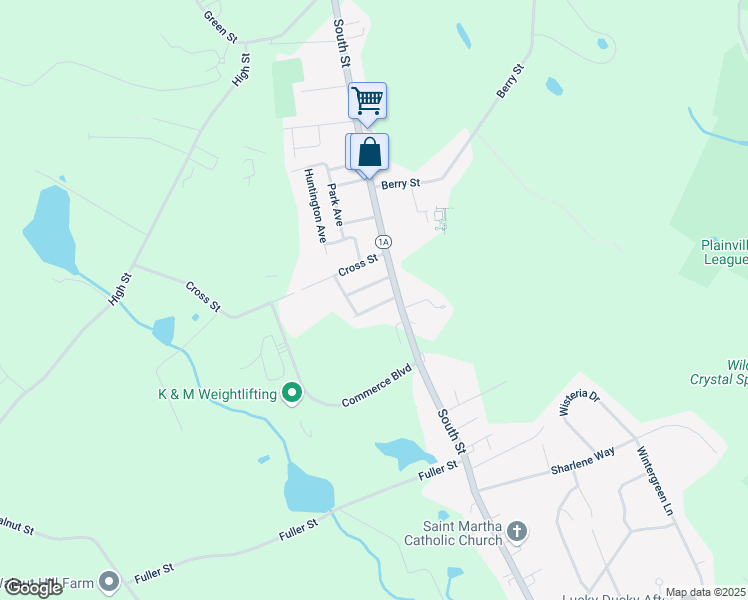map of restaurants, bars, coffee shops, grocery stores, and more near 3 Robin Street in Plainville