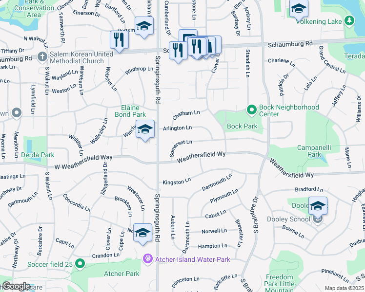 map of restaurants, bars, coffee shops, grocery stores, and more near 1509 Somerset Lane in Schaumburg