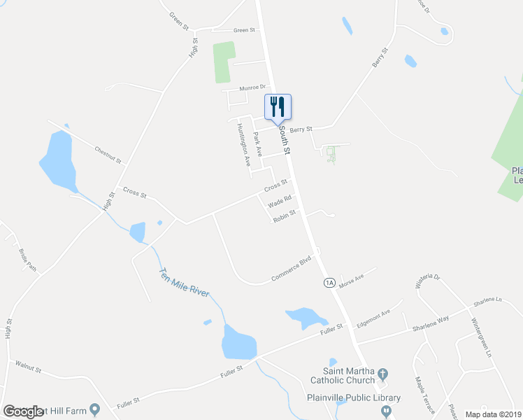 map of restaurants, bars, coffee shops, grocery stores, and more near 3 Lynn Avenue in Plainville