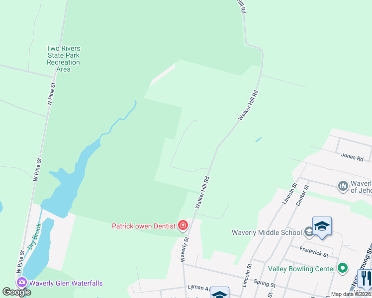 map of restaurants, bars, coffee shops, grocery stores, and more near 122 Greenridge Drive in Waverly