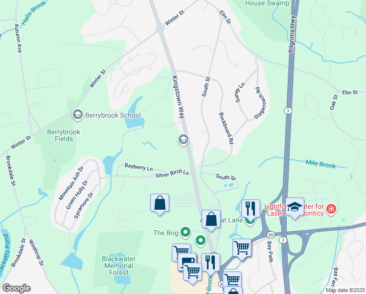 map of restaurants, bars, coffee shops, grocery stores, and more near 38 Kingstown Way in Duxbury