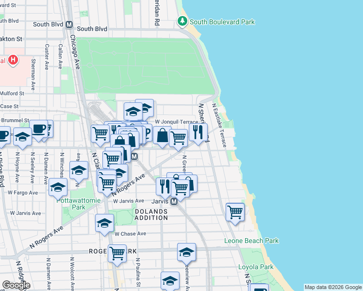 map of restaurants, bars, coffee shops, grocery stores, and more near in Chicago