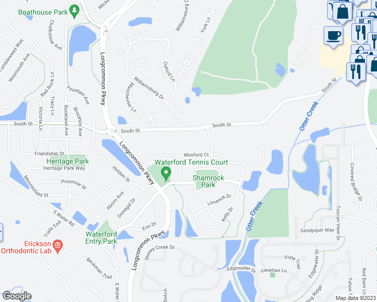 map of restaurants, bars, coffee shops, grocery stores, and more near 592 Wexford Court in Elgin