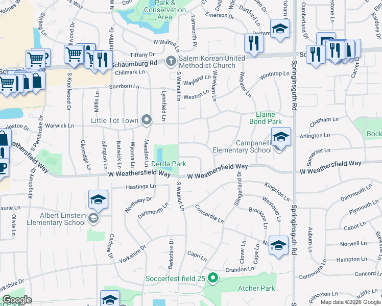 map of restaurants, bars, coffee shops, grocery stores, and more near 1920 Winston Lane in Schaumburg