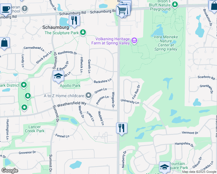 map of restaurants, bars, coffee shops, grocery stores, and more near 716 Groen Lane in Schaumburg
