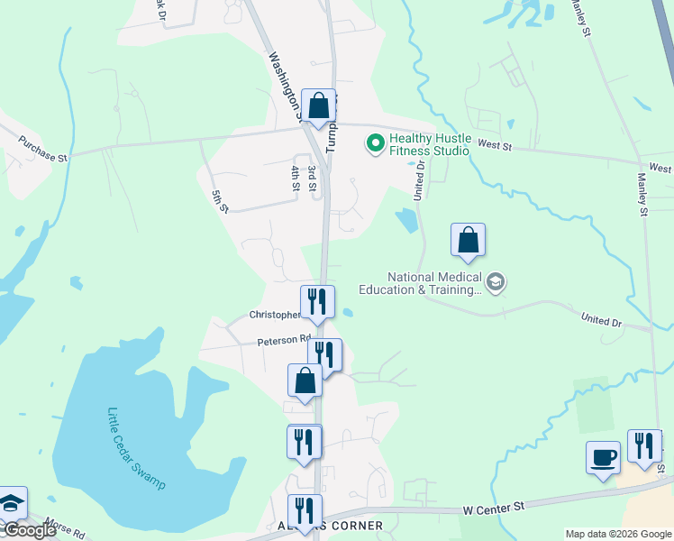 map of restaurants, bars, coffee shops, grocery stores, and more near 356 Turnpike Street in Easton