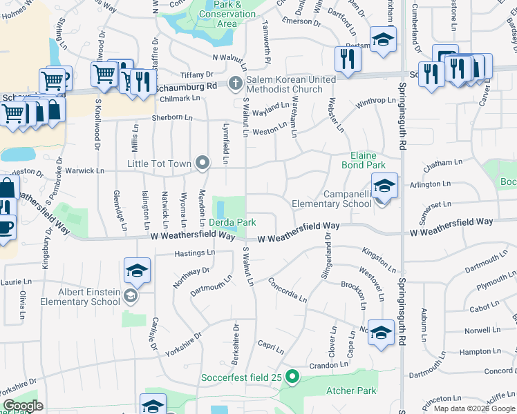 map of restaurants, bars, coffee shops, grocery stores, and more near 1920 Winston Lane in Schaumburg