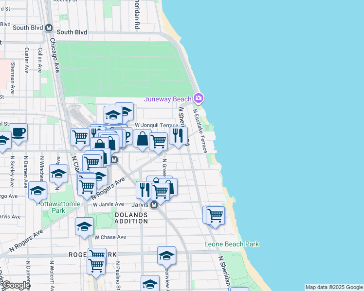 map of restaurants, bars, coffee shops, grocery stores, and more near in Chicago