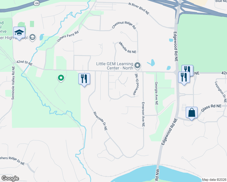 map of restaurants, bars, coffee shops, grocery stores, and more near 3818 North Willowbend Road Northeast in Cedar Rapids