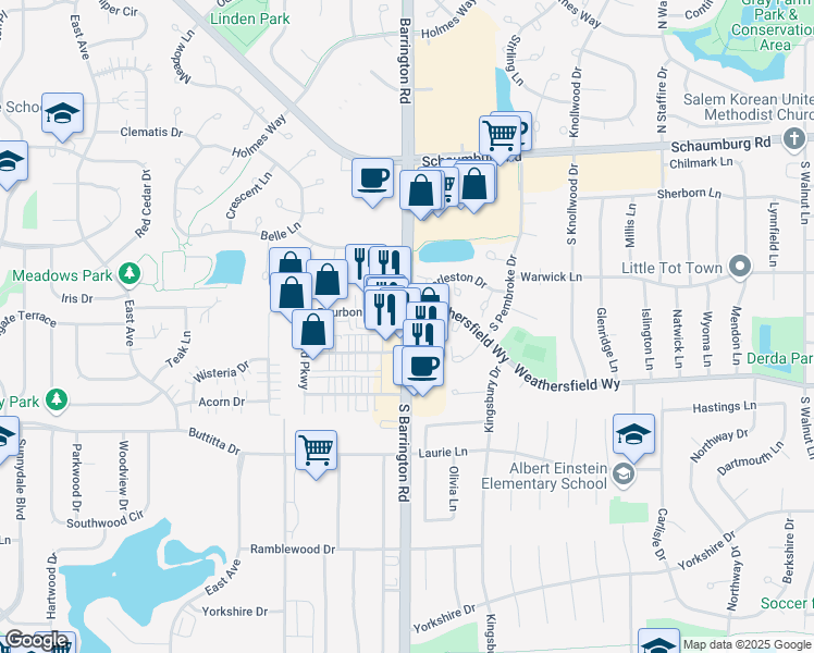 map of restaurants, bars, coffee shops, grocery stores, and more near in Streamwood