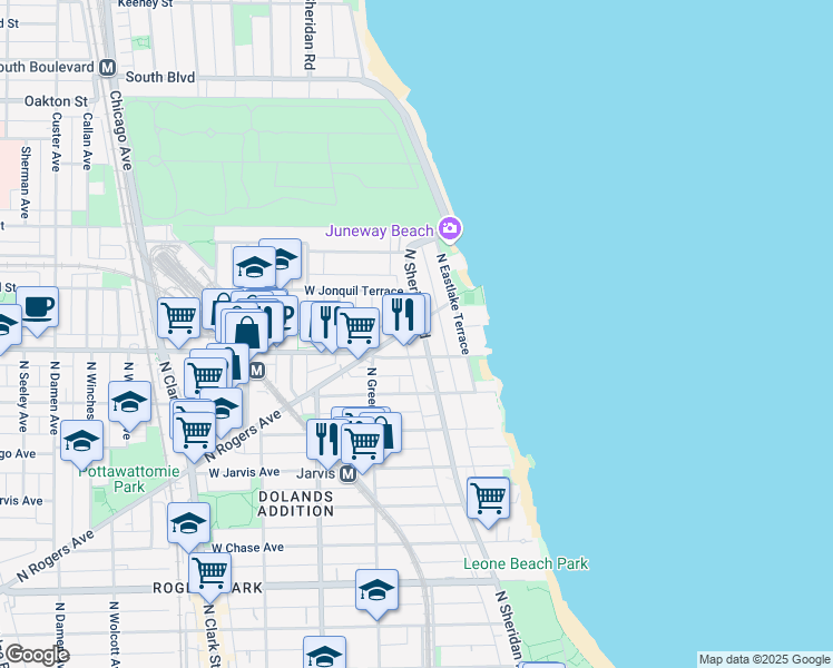 map of restaurants, bars, coffee shops, grocery stores, and more near in Chicago
