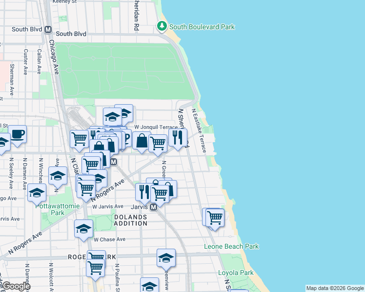 map of restaurants, bars, coffee shops, grocery stores, and more near in Chicago