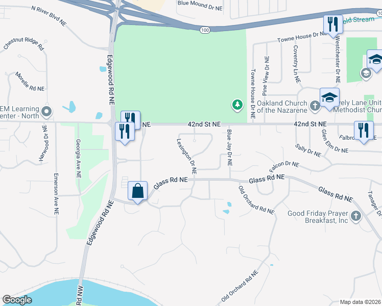 map of restaurants, bars, coffee shops, grocery stores, and more near 3915 Lexington Drive Northeast in Cedar Rapids