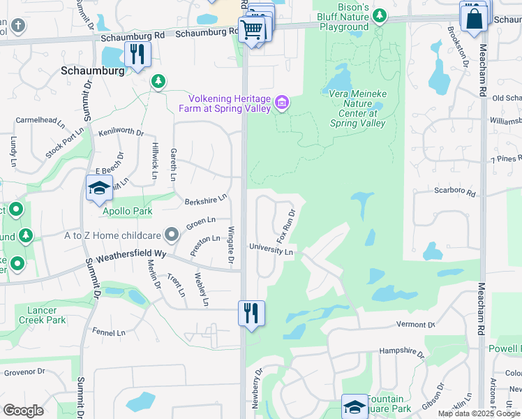 map of restaurants, bars, coffee shops, grocery stores, and more near 120 Red Fox Lane in Elk Grove Village