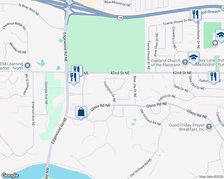map of restaurants, bars, coffee shops, grocery stores, and more near 3915 Lexington Drive Northeast in Cedar Rapids